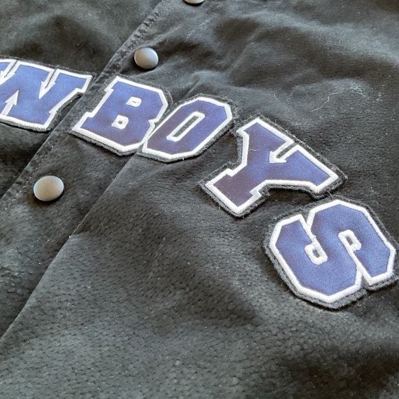 NFL Dallas Cowboys Unisex L Black Blue Suede Leather Lined Varsity Jacket Coat - Picture 3 of 16